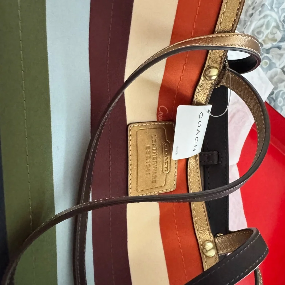 Coach Orange and Brown Tote Bag with Bold Stripes - Picture 3 of 4